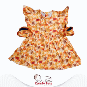 Comfy Tots Embroidery Frock Printed Back Button– Handmade Cotton Baby Wear (0–9 Years)