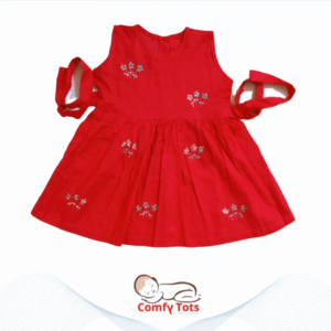Comfy Tots Embroidery Frock Back Button – Handmade Cotton Baby Wear (0–9 Years)