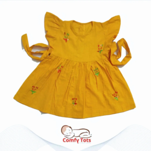 Comfy Tots Embroidery Frock Back Button – Handmade Cotton Baby Wear (0–9 Years)