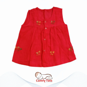 Comfy Tots Embroidery Frock Pori Hata/Sleeveless – Handmade Cotton Baby Wear (0–9 Years)